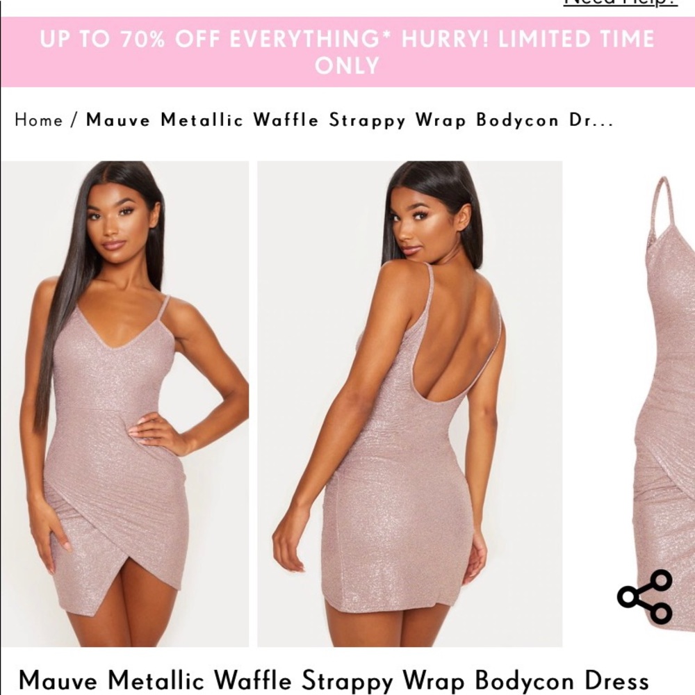 PrettyLittleThing Mauve Metallic Bodycon Dress